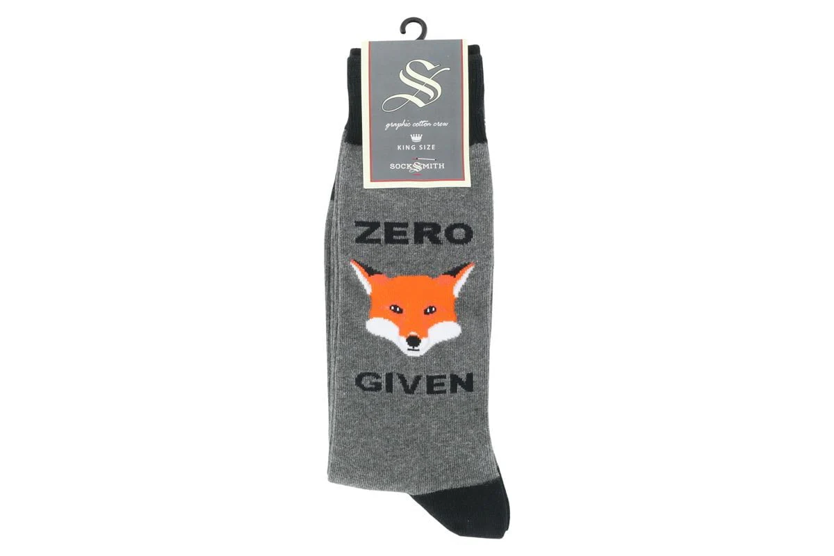 Socksmith Zero "Fox" Given Crew Fun Socks Grey - Image 2
